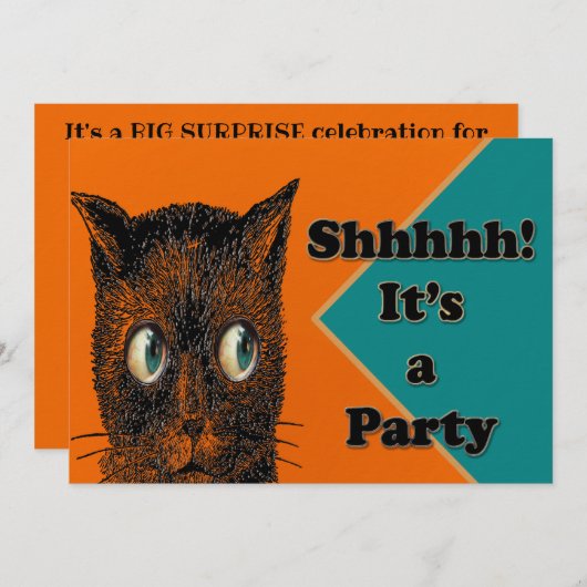 ブラックキャットサプライズパーティー招待状 招待状 (正面/裏面)