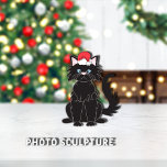 ブラックキャットサンタハットクリスマスペットオーナメント 写真彫刻オーナメント<br><div class="desc">可愛くてフワフワの黒猫グラフィックで青い目で、クリスマスに赤と白のサンタ帽をかぶった。グラフィックの種類： Lori@SaltTownStudio</div>