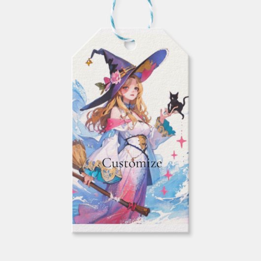 ブラックキャットサンダーを持つかわいい魔女サンダー_コーブ ギフトタグ (正面)