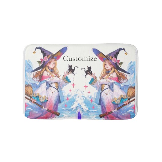 ブラックキャットサンダーを持つかわいい魔女サンダー_コーブ バスマット (正面)