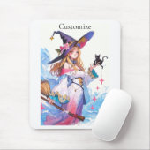 ブラックキャットサンダーを持つかわいい魔女サンダー_コーブ マウスパッド (マウス)