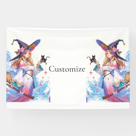 ブラックキャットサンダーを持つかわいい魔女サンダー_コーブ 横断幕 (横)