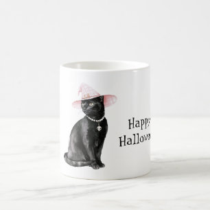 ブラックキャットシックピンクハットハロウィン コーヒーマグカップ