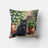 ブラックキャットシッティングバイアイビープラントズ猫好き クッション (裏面)
