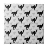 ブラックキャットシャドウシルエットパターンデザイン タイル (正面)