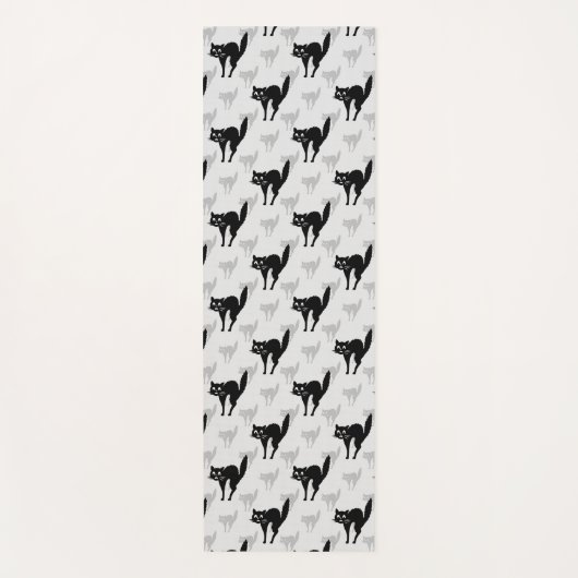 ブラックキャットシャドウシルエットパターンデザイン ヨガマット (正面)