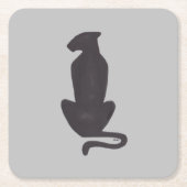 ブラックキャットシルエットグレー紙コースター スクエアペーパーコースター (正面)