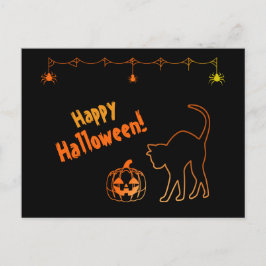 ブラックキャットシルエットネオンハッピーハローウィン ポストカード