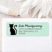 ブラックキャットシルエットミントグリーン差出人住所 ラベル (インサイチュ)