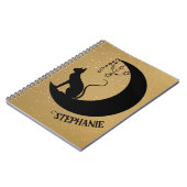 ブラックキャットシルエット金ゴールドグリッターナイトスカイ ノートブック (左側)