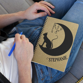ブラックキャットシルエット金ゴールドグリッターナイトスカイ ノートブック