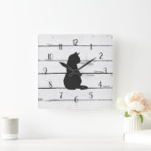 ブラックキャットシ素朴プラップファームハウスデコール スクエア壁時計 (ホーム)