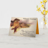 ブラックキャットジャックオランタンパンプキンこうもりフクロウ カード (黄色い花)