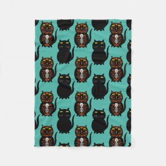 ブラックキャットスカル フリースブランケット