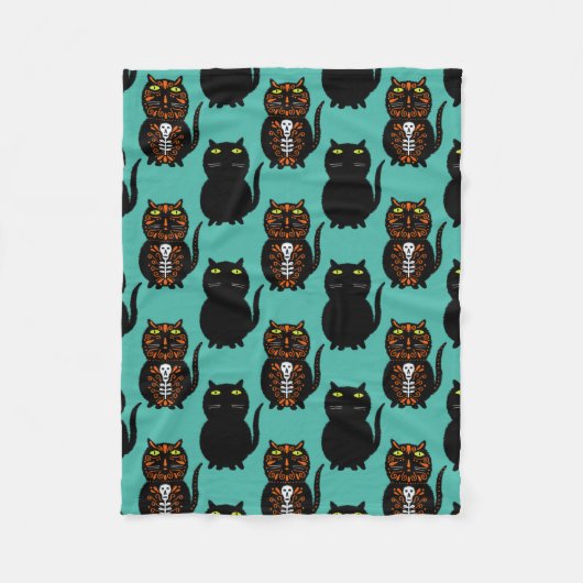 ブラックキャットスカル フリースブランケット (正面)
