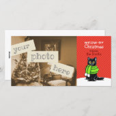 ブラックキャットスカーフクリスマスレッドストライプ シーズンカード (正面/裏面)