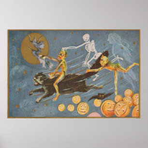 ブラックキャットスケルトン幽霊ウィッチデーモン ポスター