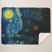 ブラックキャットスタリーナイトバンゴッホキャットセルフィー シェルパブランケット (正面(横))