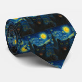ブラックキャットスタリーナイトバンゴッホキャットセルフィー ネクタイ (ロール)