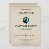 ブラックキャットスタリーナイトヴィンテージハロウィーン 招待状 (正面/裏面)