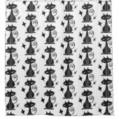 ブラックキャットスターバストミッドセンチュリーモダンシャワーカート シャワーカーテン (正面)