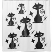 ブラックキャットスターバストミッドセンチュリーモダン シャワーカーテン (正面)