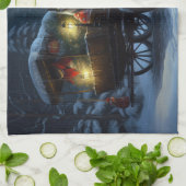 ブラックキャットスノーウィースライドクリスマスデコール キッチンタオル (折り畳み)