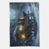 ブラックキャットスノーウィースライドクリスマスデコール キッチンタオル (縦)