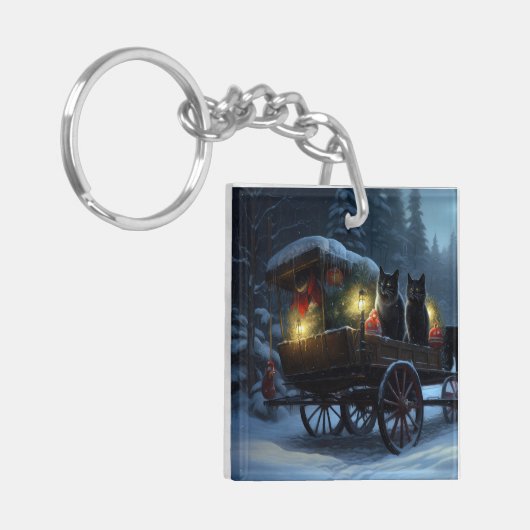 ブラックキャットスノーウィースライドクリスマスデコール キーホルダー (正面左)