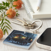 ブラックキャットスノーウィースライドクリスマスデコール キーホルダー (正面右)