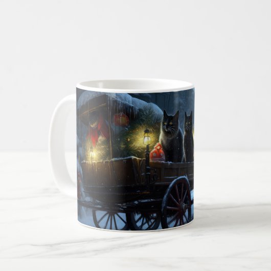 ブラックキャットスノーウィースライドクリスマスデコール コーヒーマグカップ (正面左)