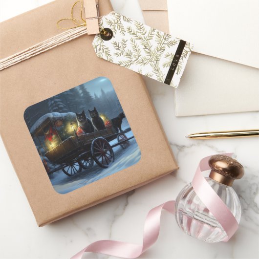 ブラックキャットスノーウィースライドクリスマスデコール スクエアシール (ギフト)