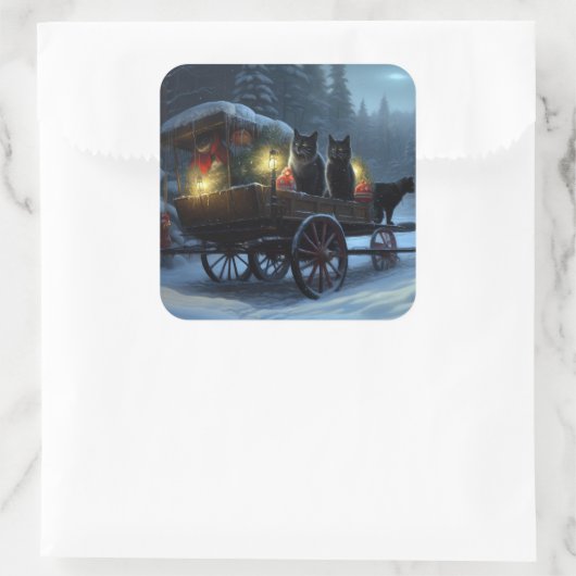 ブラックキャットスノーウィースライドクリスマスデコール スクエアシール (バッグ)