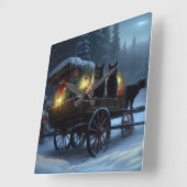 ブラックキャットスノーウィースライドクリスマスデコール スクエア壁時計 (傾斜)