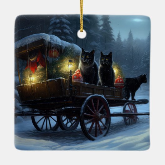 ブラックキャットスノーウィースライドクリスマスデコール セラミックオーナメント (裏面)