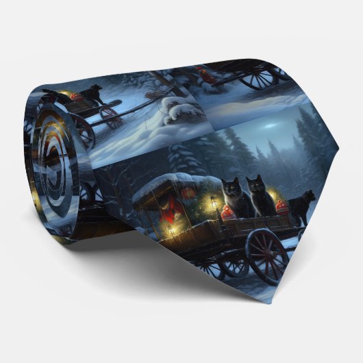 ブラックキャットスノーウィースライドクリスマスデコール ネクタイ (ロール)