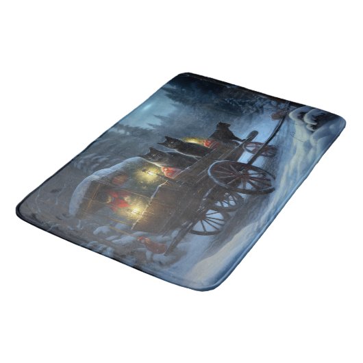 ブラックキャットスノーウィースライドクリスマスデコール バスマット (アングル)