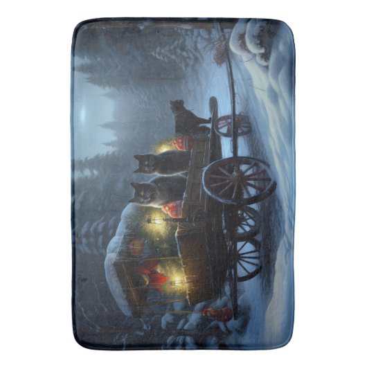 ブラックキャットスノーウィースライドクリスマスデコール バスマット (正面縦)