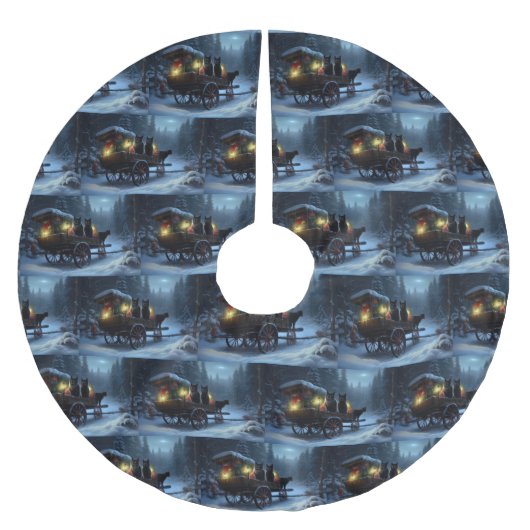 ブラックキャットスノーウィースライドクリスマスデコール ブラッシュドポリエステルツリースカート (正面)