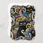 ブラックキャットドードルアートマお洒落ニカルシームレスパ ノートカード (正面/裏面)