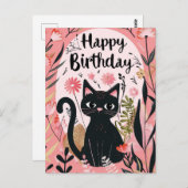 ブラックキャットハッピーバースデー ポストカード (正面/裏面)