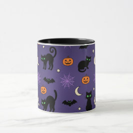 ブラックキャットハロウィンパターンマグカップ - かわいい&ホラー マグカップ