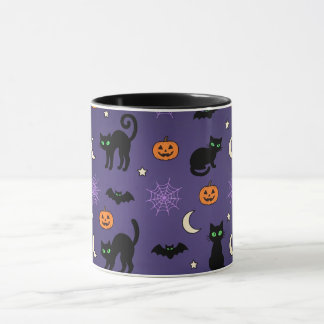 ブラックキャットハロウィンパターンマグカップ - かわいい&ホラー マグカップ