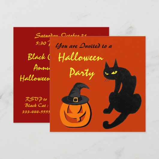 ブラックキャットハロウィンパーティー 招待状 (正面/裏面)