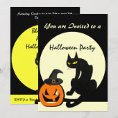 ブラックキャットハロウィンパーティー 招待状 (正面/裏面)