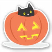 ブラックキャットハロウィーンのカボチャのちょうちんハロウィーンイラストレーション シール (正面)