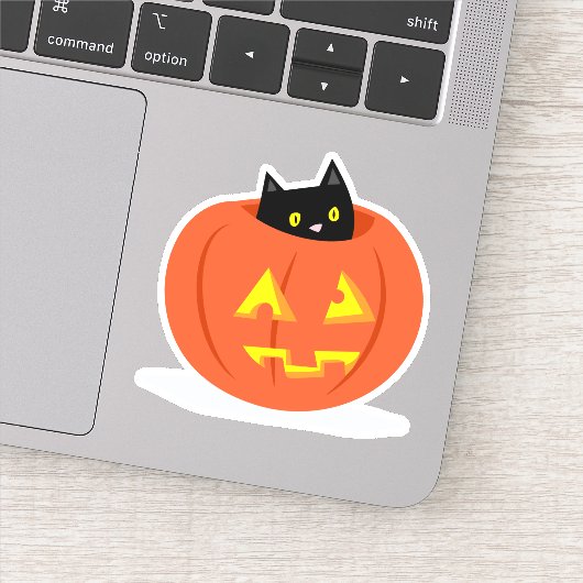 ブラックキャットハロウィーンのカボチャのちょうちんハロウィーンイラストレーション シール (詳細)