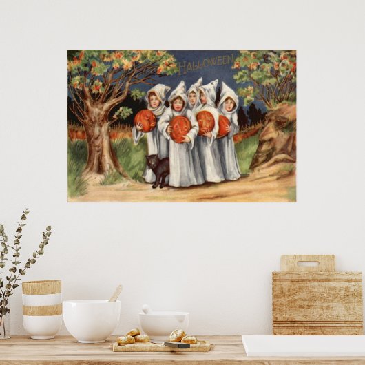 ブラックキャットハロウィーンのカボチャのちょうちんパンプキン幽霊 ポスター (キッチン)