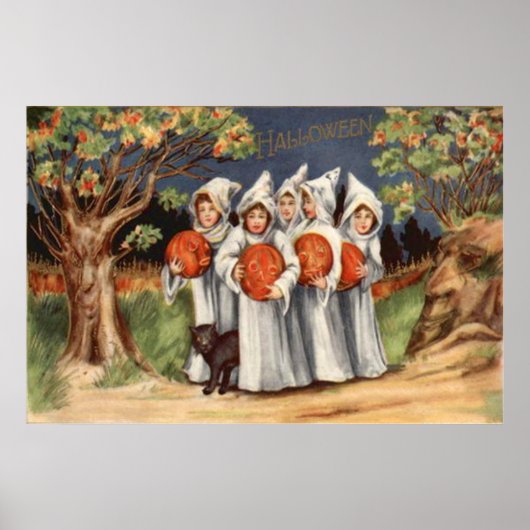 ブラックキャットハロウィーンのカボチャのちょうちんパンプキン幽霊 ポスター (正面)