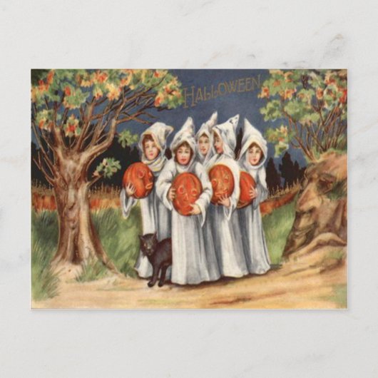 ブラックキャットハロウィーンのカボチャのちょうちんパンプキン幽霊 ポストカード (正面)